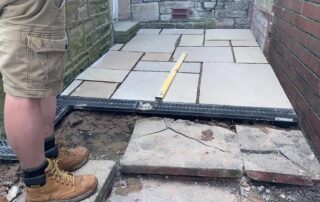 small sandstone patio garden with steps lancashire 03