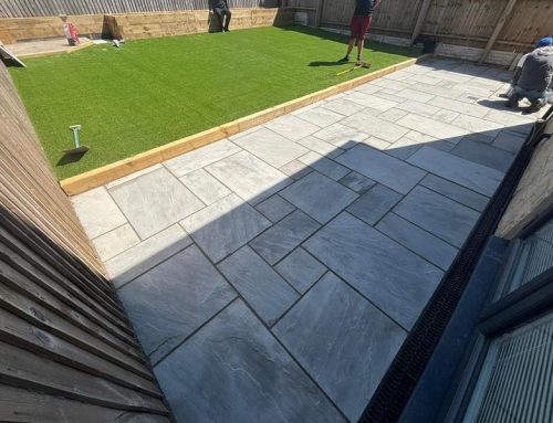 Indian Sandstone Patio & Artificial Grass | Colne